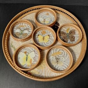 Decorative Butterfly Display Tray & 6 Coasters - Please Read Description.